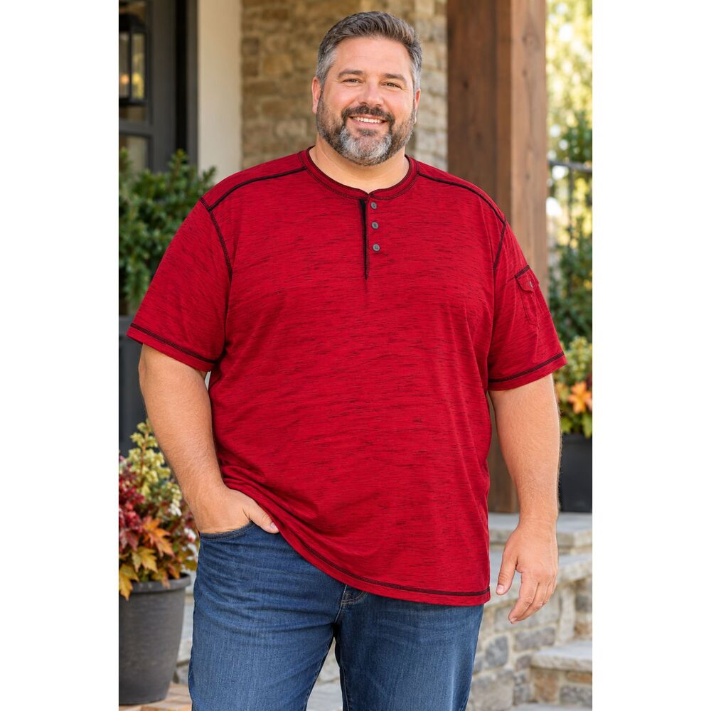 Modern Culture Men 5XB Big Tall Red Henley Shirt Short Sleeve Cotton Blend #23